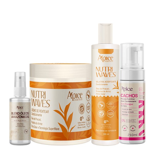 Kit Finalização Apice Nutri Waves + Mousse Cachos Essence + Óleos Amazônicos - Cabelos Soltos e Definidos