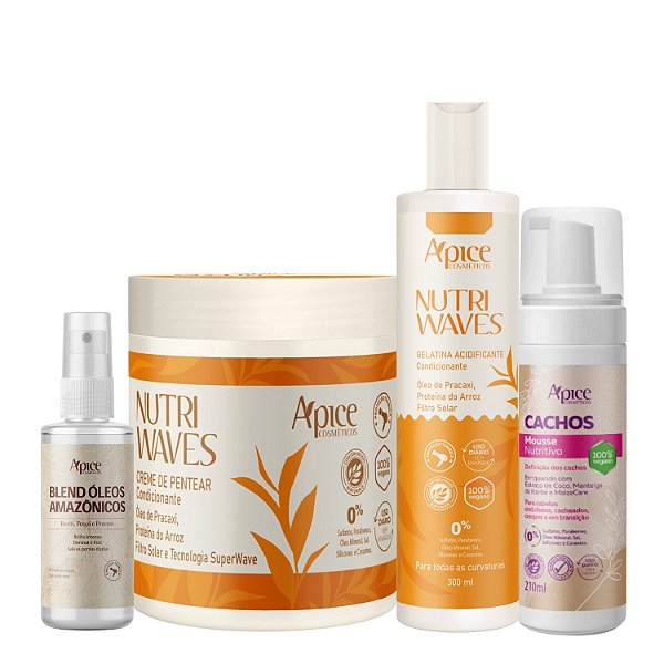 Kit Finalização Apice Nutri Waves + Mousse Cachos + Óleos Amazônicos - Cabelos Soltos e Definidos