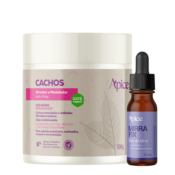 Kit Ativador de Cachos + Óleo Mirra Fix Apice – Definição, Nutrição e Brilho para Cabelos Cacheados