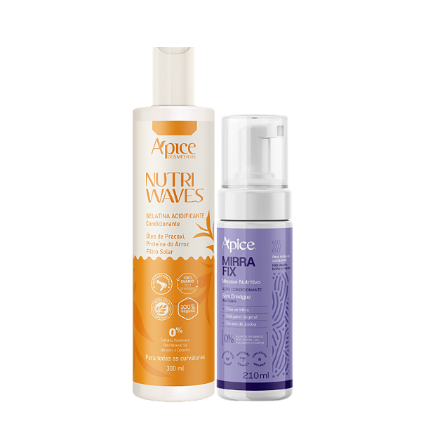 Kit Finalização Gelatina Nutri Waves + Mousse Mirra Fix – Apice | Definição, Brilho e Leveza