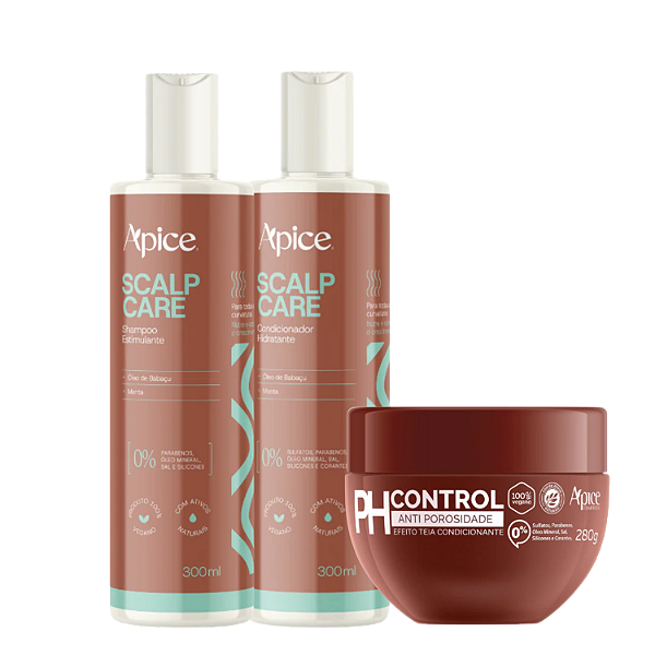 Kit Scalp Care + Ph Control Ápice Cosméticos – Limpeza, Equilíbrio e Brilho Intenso