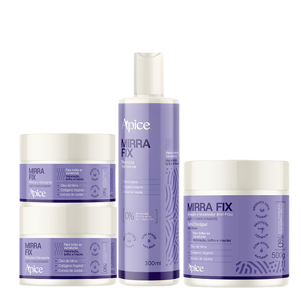 Kit Mirra Fix Shampoo, Condicionador, Ativador de Cachos e Gelatina - Apice | Limpeza, Hidratação e Finalização