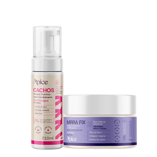 Duo Finalização Gelatina Mirra Fix + Mousse Cachos Essence - Apice | Definição e Hidratação