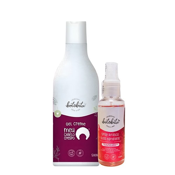 Kit Gel Creme Meu Cabelo Crespo + Spray Bifásico Gloss Hidratante - BetoBita | Controle de Frizz e Day After Perfeito
