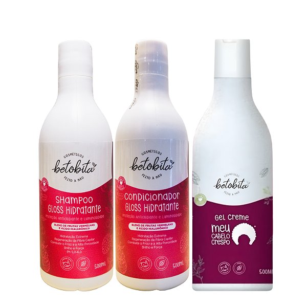 Kit Shampoo e Condicionador Gloss Hidratante + Gel Creme - BetoBita | Hidratação e Definição para Crespos