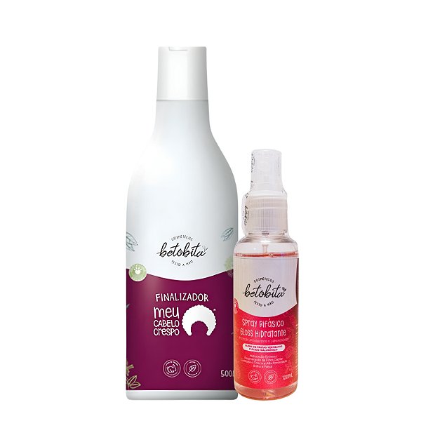 kit BetoBita Creme Meu Cabelo Crespo e Spray Gloss Hidratante - Crespos Definidos, Nutridos e com Brilho
