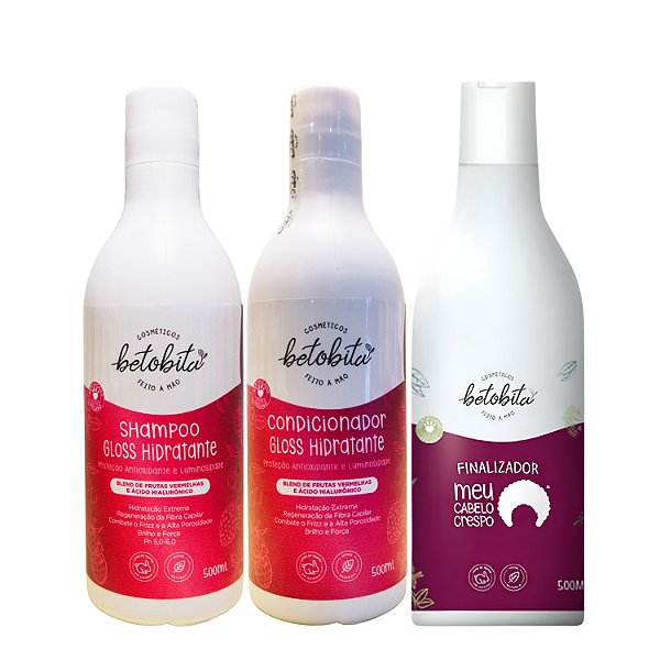Kit Shampoo e Condicionador Gloss e Finalizador - BetoBita | Nutrição e Brilho para Cabelos Crespos