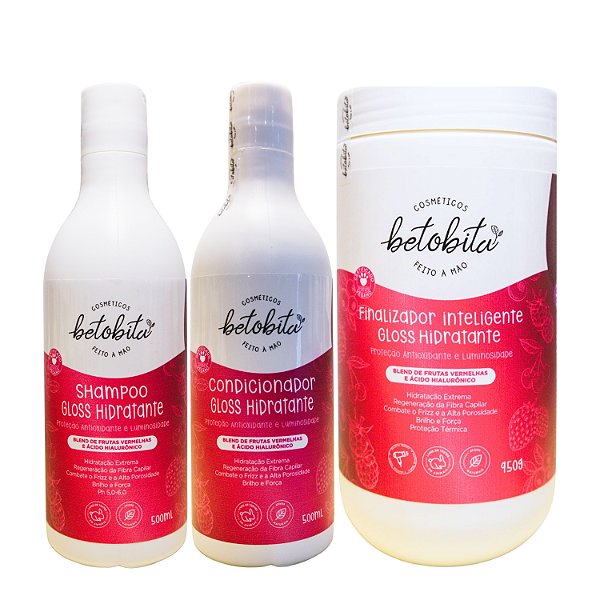 Kit Gloss Hidratante Shampoo, Condicionador e Finalizador Inteligente 950g - BetoBita | Hidratação e Brilho Intenso