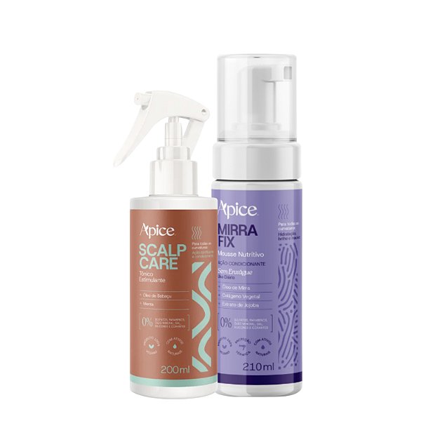 Kit Tônico Crescimento Capilar Scalp Care + Mousse Mirra Fix - Apice | Cachos Longos e Definidos
