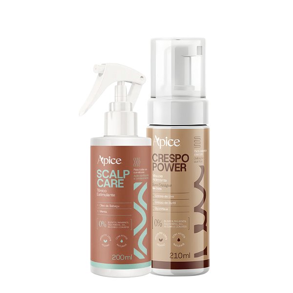 Kit Tônico Crescimento Capilar Scalp Care + Mousse Crespo Power - Apice | Cachos Longos e Definidos
