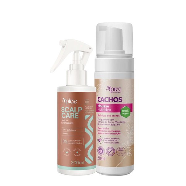 Kit Tônico Crescimento Capilar Scalp Care + Mousse Cachos - Apice | Cachos Longos e Definidos