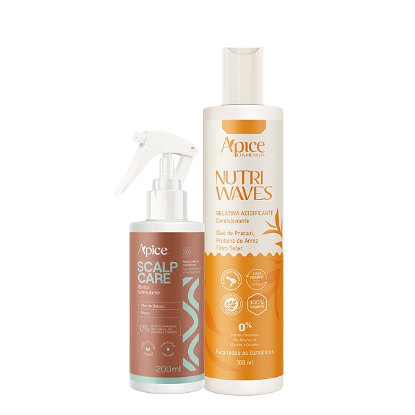 Kit Apice Gelatina Nutri Waves + Tônico Scalp Care - Crescimento Capilar e Definição poderosa