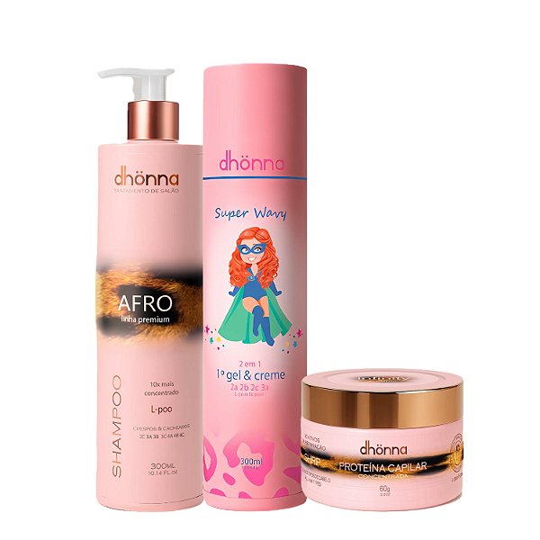 Kit Shampoo Afro, Gel & Creme Super Wavy e Proteína Infinity - Dhonna | Limpeza, Definição e Nutrição Intensa