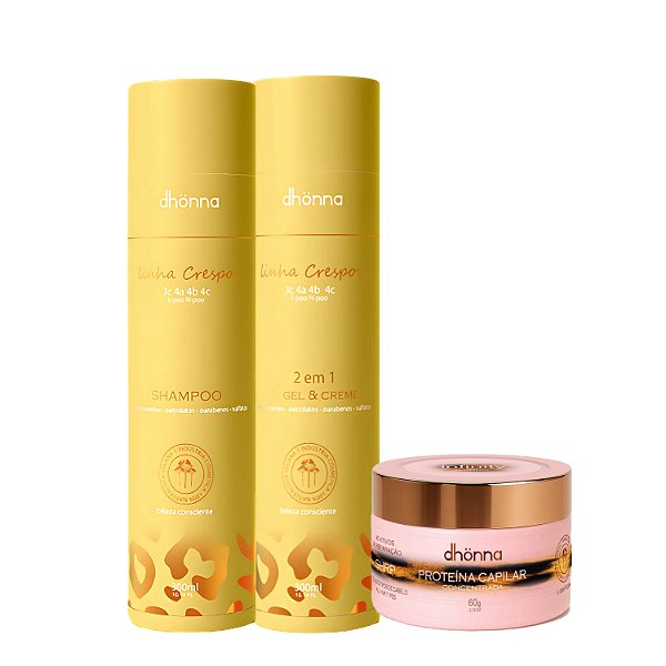 Kit Shampoo Crespos, Gel Creme Crespos e Proteína Capilar Infinity – Dhonna | Limpeza, Definição e Umectação
