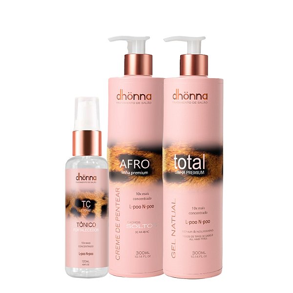 Kit Dhonna Creme Afro 4ABC + Gel Total + Tônico Fortalecedor - Alta Definição e Crescimento Capilar