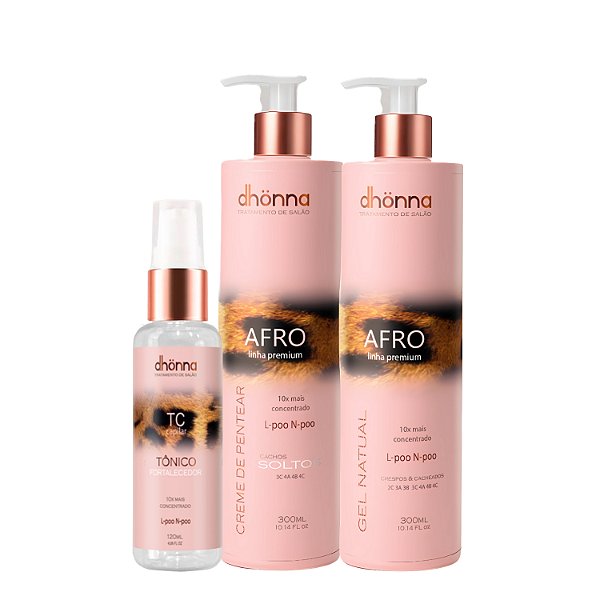 Kit Dhonna Creme Afro 4ABC + Gel Afro + Tônico Fortalecedor - Alta Definição e Crescimento Capilar