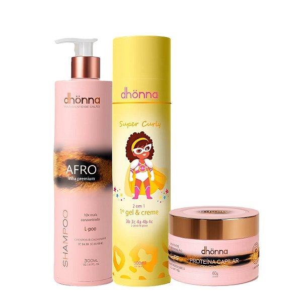 Kit Afro & Super Curly + Proteína Capilar Infinity – Dhonna | Limpeza, Definição e Umectação
