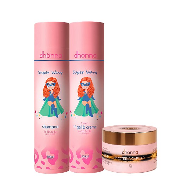 Kit Shampoo Super Wavy, Gel Creme Super Wavy e Proteína Capilar Infinity – Dhonna | Limpeza, Definição e Umectação