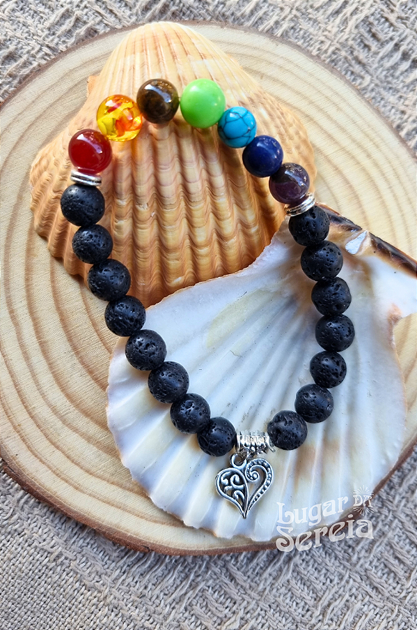 Pulseira Pedra Vulcânica 7 Chakras