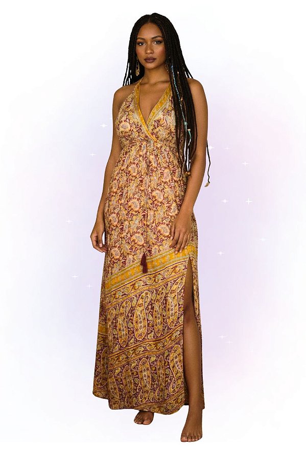 Vestido Longo Boho Malva | Tamanho M