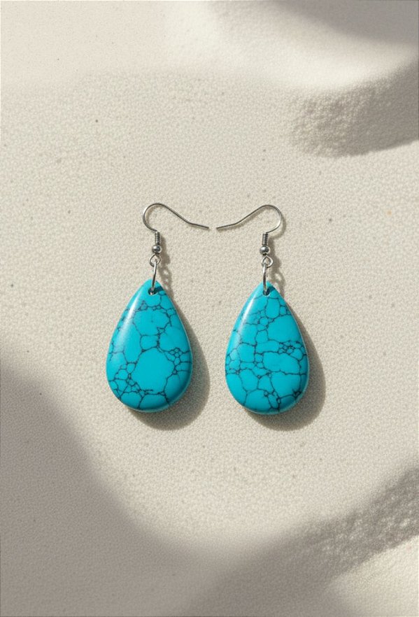 Brinco Gota - Pedra Howlita Turquesa