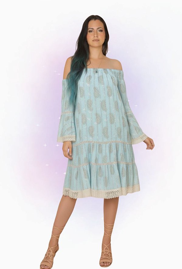 Vestido Boho Lurex Aurora Dourada | Coleção Renascer