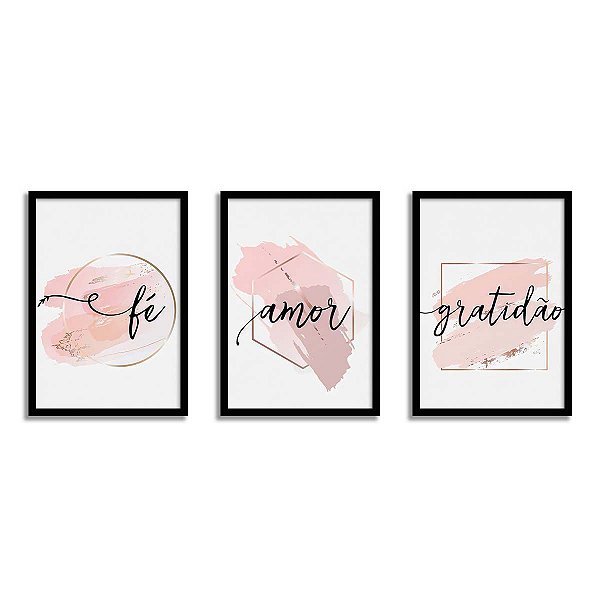 Conjunto Quadros Decorativos Frases Amor Fé Gratidão Sala