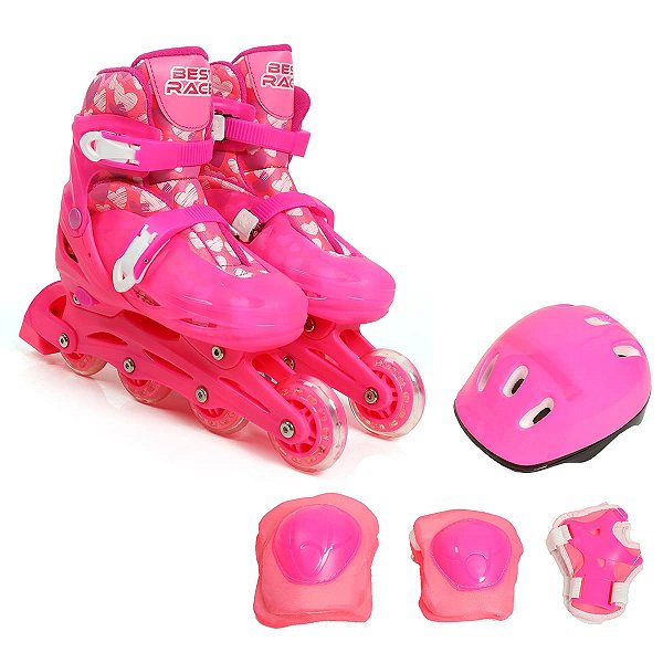 Patins Infantil Feminino Triline Inline 4 Rodas Ajustavel