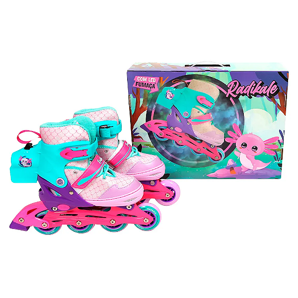 Patins Infantil Rosa Smoke Feminino Tam 32 ao 35 Led Fumaça