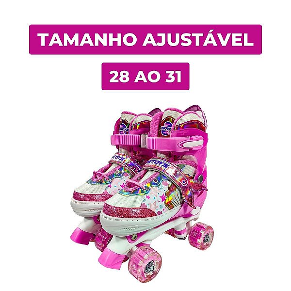 Patins Quad Infantil Sereia  Ajustável 4 Rodas c/ Led