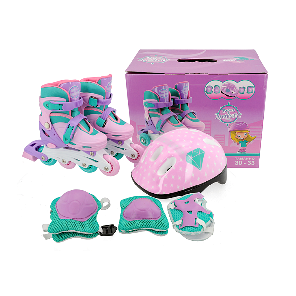 Patins Infantil Inline e Triline Menina Ajustável do nº 28 ao 31 Kit Proteção