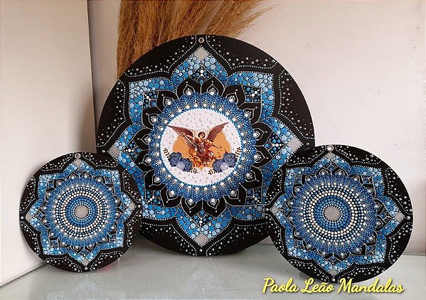 Conjunto mandalas Arcanjo São Miguel 20+40+20cm