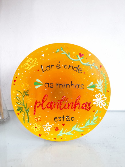 Placa Decorativa "lar É Onde a Minhas Plantinhas Estão" 20cm
