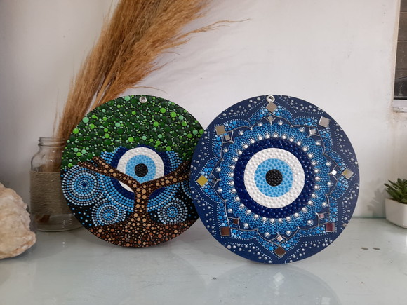 Dupla de mandalas 20cm Árvore da Vida + Olho Grego