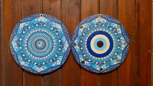 Dupla De Mandalas 20cm Energia Espiritual + Olho Grego