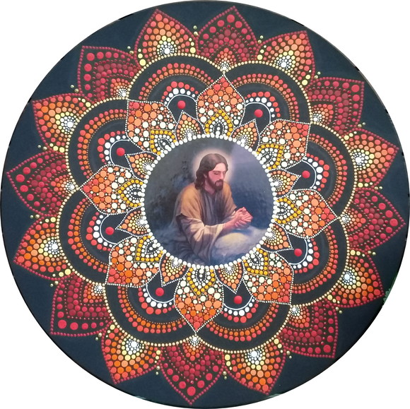 Mandala Cristo "60 cm pintada a mão
