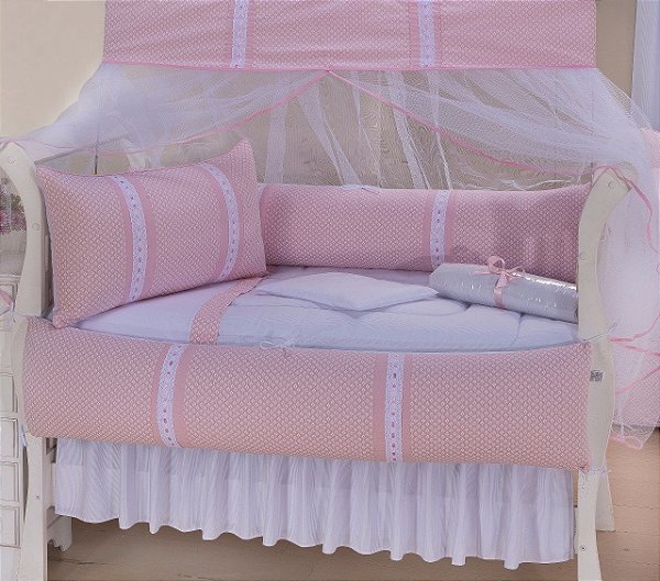 Kit Berço Branco Bordado Em Rosa Florido Tradicional Americano + Brinde -  Amazing Baby's - A loja número #1 de bebê.