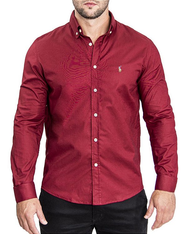 Camisa Ralph Lauren Social masculina Custom Fit Wine