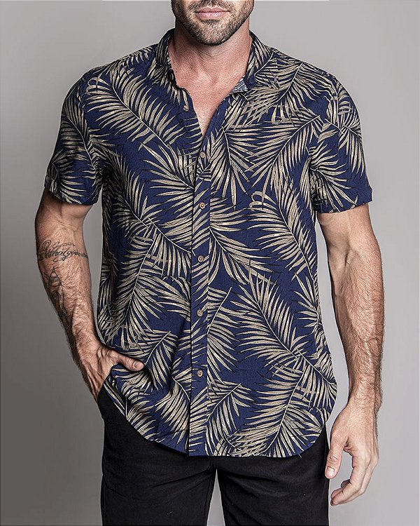 Camisa estampada Floral masculina MC Malibu Pacific Blue Marinho