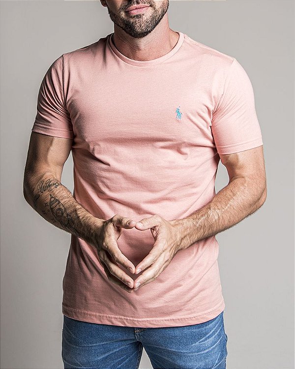 Camiseta masculina Ralph Lauren Custom Fit Basica Rosa