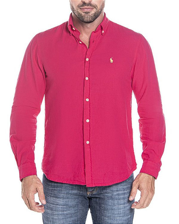 Camisa Ralph Lauren Custom Fit Linho Pink