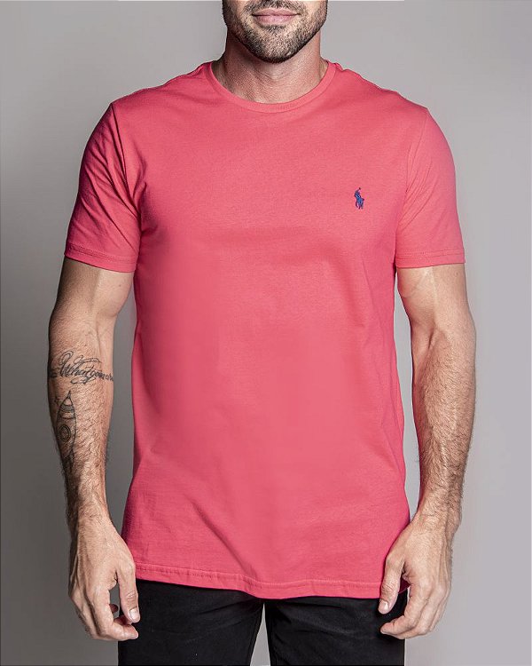 Camiseta masculina Ralph Lauren Custom Fit Basica Rosa Chiclete