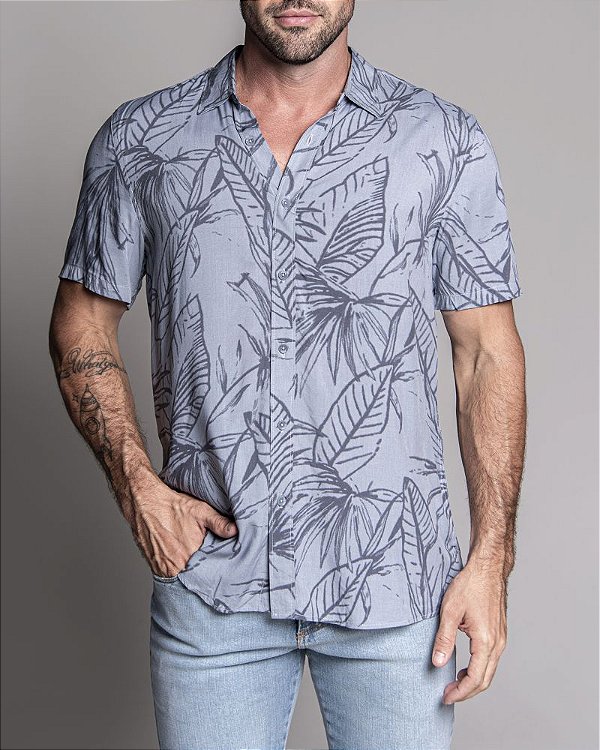 Camisa estampada Floral masculina MC Cinza