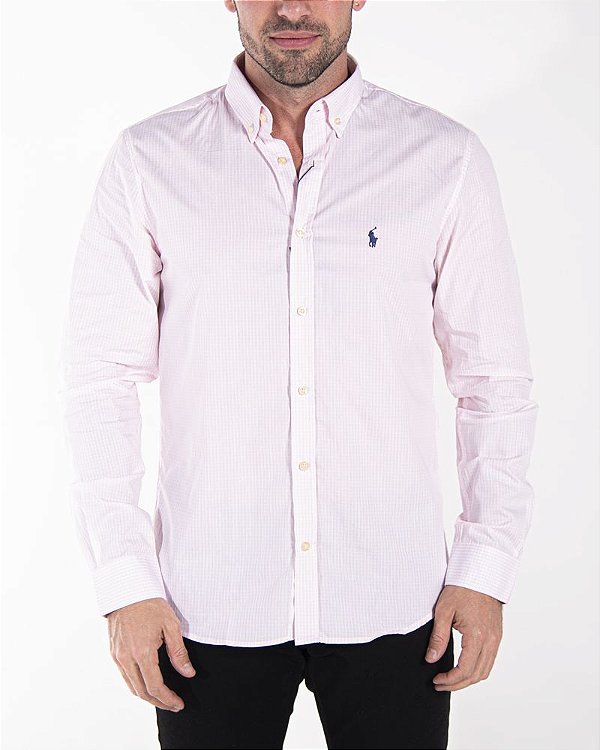 Camisa Ralph Lauren Custom Fit Listrada Rosa