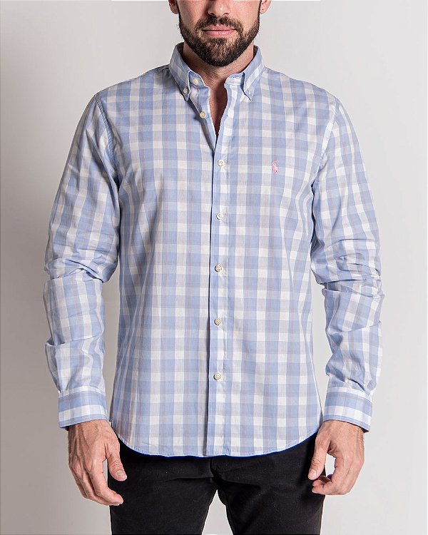 Camisa Social Masculina Xadrez Branco & Azul - Outweb - Outlet de Roupas,  Calçados e Acessórios.