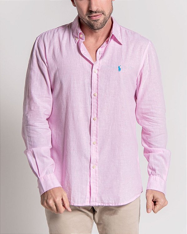 Camisa Social Linho Ralph Lauren Masculina Custom Fit Rosa Bebe - Outweb -  Outlet de Roupas, Calçados e Acessórios.