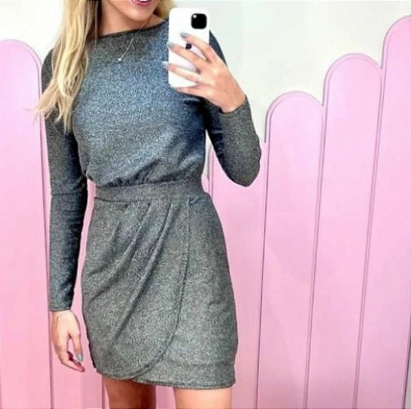 Vestido lurex manga longa 2025