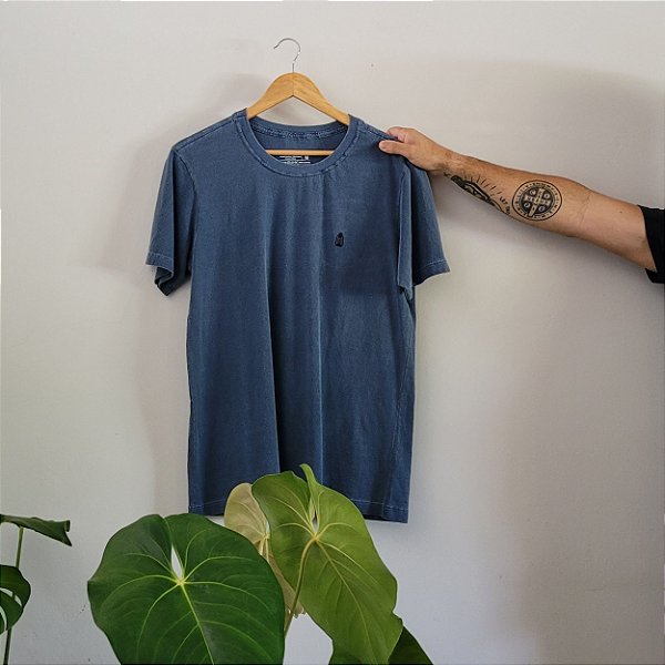 Camiseta T-shirt Basica Estonada Algodão - Azul Jeans