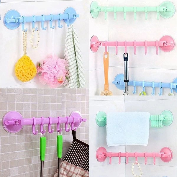 SUPORTE VENTOSA COM 6 GANCHOS