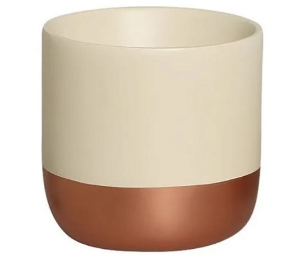 Cachepot M Marfim e Bronze Cerâmica Decoração Casa 16,2x16,6 cm